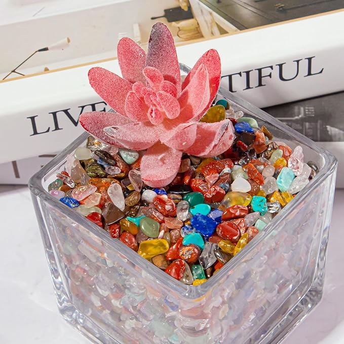 Chakra Crushed Stone Crystal Chips Bulk 0.88 Lb, Tumbled Healing Gemstones Rocks Quartz Pieces Irregular Shaped Decorative Vase Fillers Aquarium Gravel Rocks