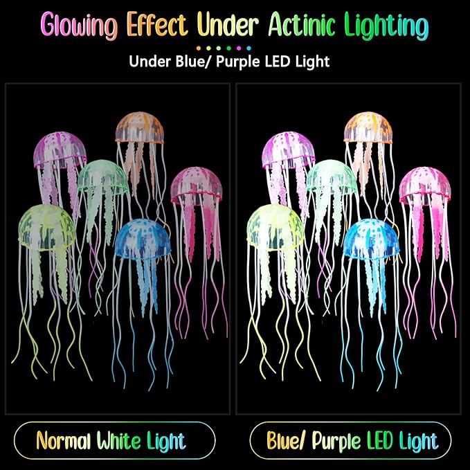Yinder 17 Pcs Fish Tank Decorations, Include 11 Aquatic Plants and 6 Artificial Jellyfish, Colorful Fish Tank Plastic Plants Accessories for Aquarium Household and Office