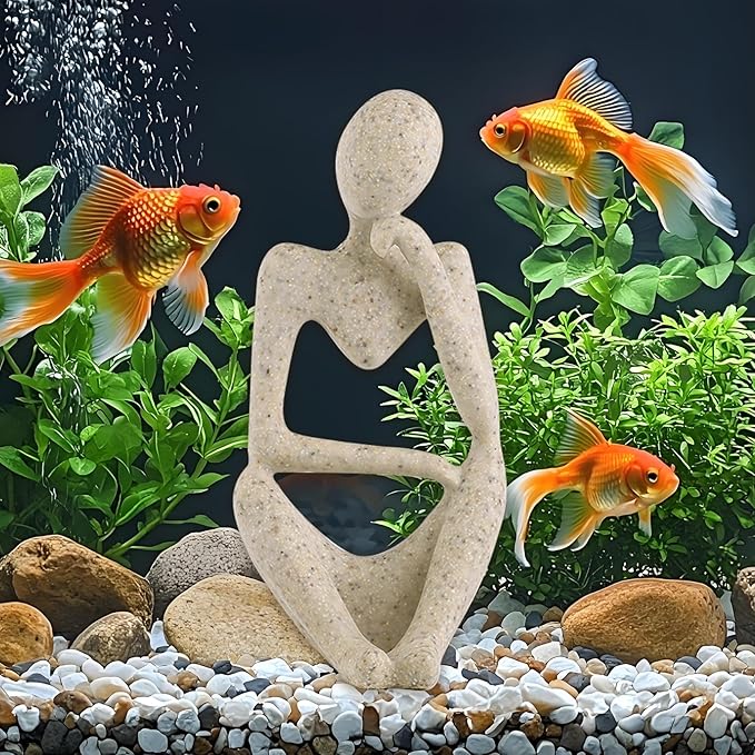 Fish Aquarium Decor Ornaments Minimalist Sandstone Thinker Statue Fish Tank Decorations Small Accessories Resin Abstract Home Decor Fish Toy for Betta Cichlid Goldfish Shrimps Hermit Crabs Turtle