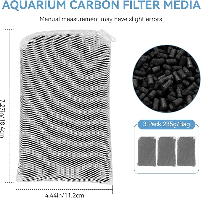 8 Oz Pro-C Aquarium Canister Filter Media Bag Compatible with Penn-Plax Cascade, Canister Filter Carbon Media for Remove Odors & Clear Water, Fish Tank Carbon Filter, 3 Pack (235g/bag)