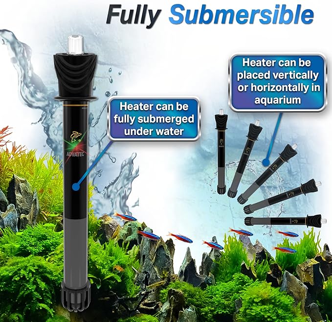 Glass Aquarium Heaters with Advanced LED Temperature Control System - for Fresh & Saltwater Aquariums (50 Watts / 5-15 Gallons)