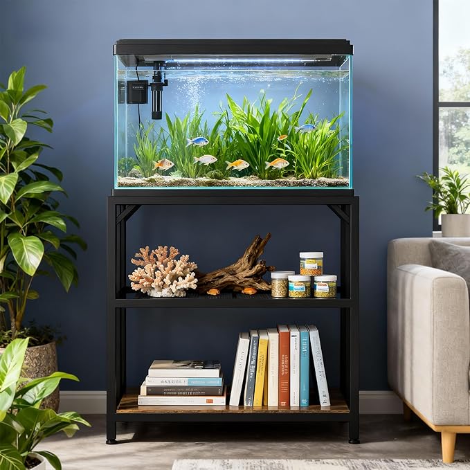 40 Gallon Fish Tank Stand with Power Outlets and Adjustable Shelf, 660LBS Capacity Metal Aquarium Stand for Turtle Tank, Reptile Terrarium and Breeder Tank, Suitable for Home Office, Rustic Brown