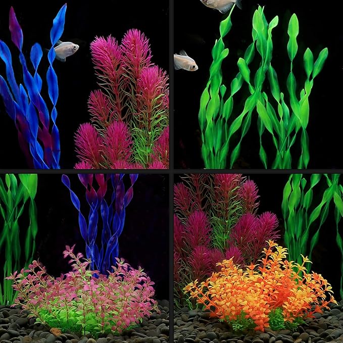 MyLifeUNIT Artificial Aquarium Plants, Plastic Fish Tank Plants for Aquarium Decorations, Pack of 7 (Style A)