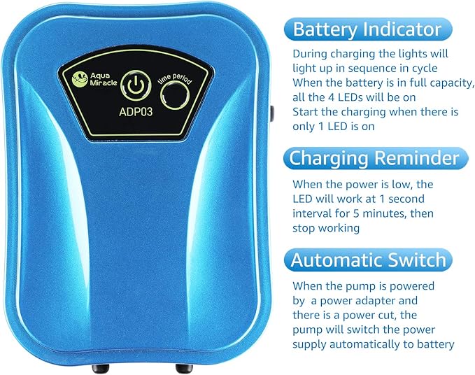 AquaMiracle USB Aquarium Air Pump Rechargeable Aerator for Bait Bucket, Portable Battery Powered Air Pump for Aquarium, Fish Tank Air Pump for Outdoor Fishing, Power Outage & Emergency