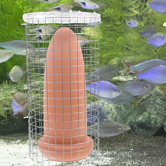 ULTECHNOVO Fish Spawning Cone Breeding Bucket with Isolation Net for Angelfish and Shrimp Aquarium Tank 9.05X3.93X3.93In Ceramic Spawning Barrel Easy to Clean Fish Hatchery