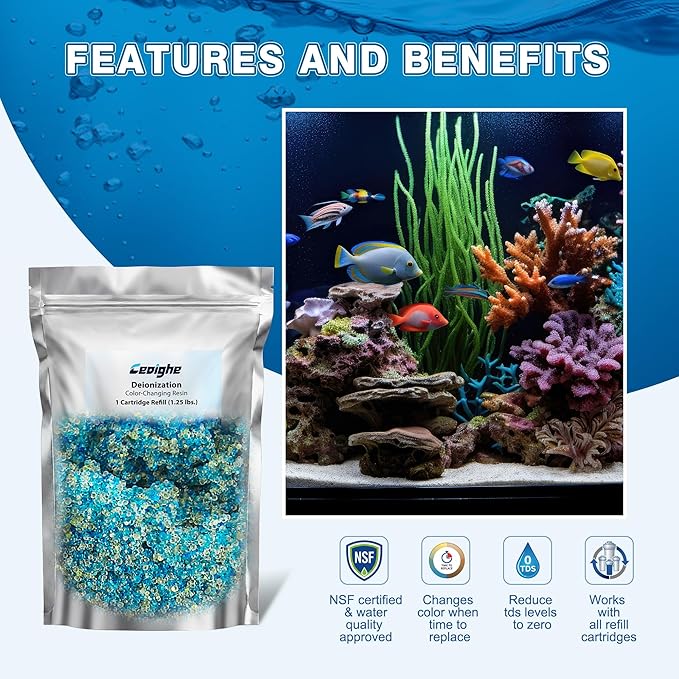 1.25 lbs DI Resin Mixed Bed Color Changing for RO/DI Systems, Optimal TDS Reduction, Color Changing Easy Monitoring, Ideal for Aquariums, Ensures Superior Water Quality(2 Pcs, 0.7 Liter)