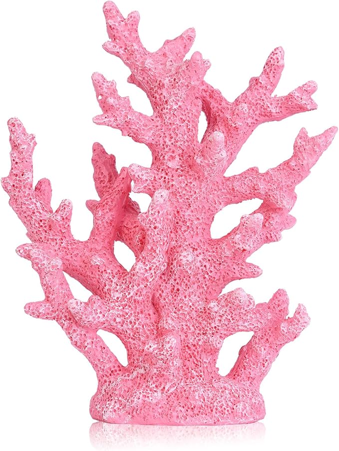 Artificial Coastal Dorm Fish Aquarium Coral Ornament Decor Realistic Aquatic Plant Marine Themed Gifts for Beach Coastal, Living Room, Bathroom- Pink