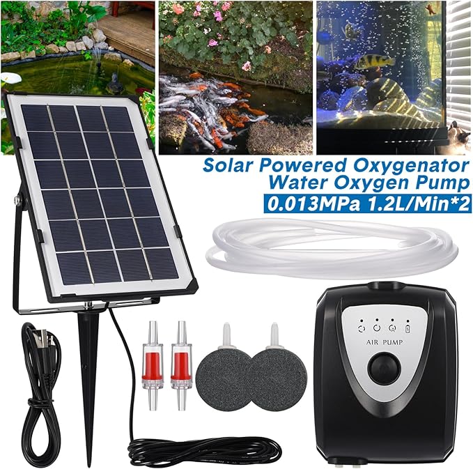 Tofficu Aquarium Air Pump Air Pump Aquarium Solar Pump Sets Oxygenation Equipment for Fish Tank Garden Pond Portable
