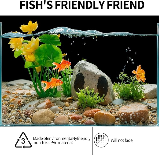 Artificial Lotus Flowers for Aquarium Fish Tank Plants Decorations, 2 Pack, 8.3" High, with Yellow and Pink Blossoms, Green Stems and Leaves, Perfect for Aquarium Decor