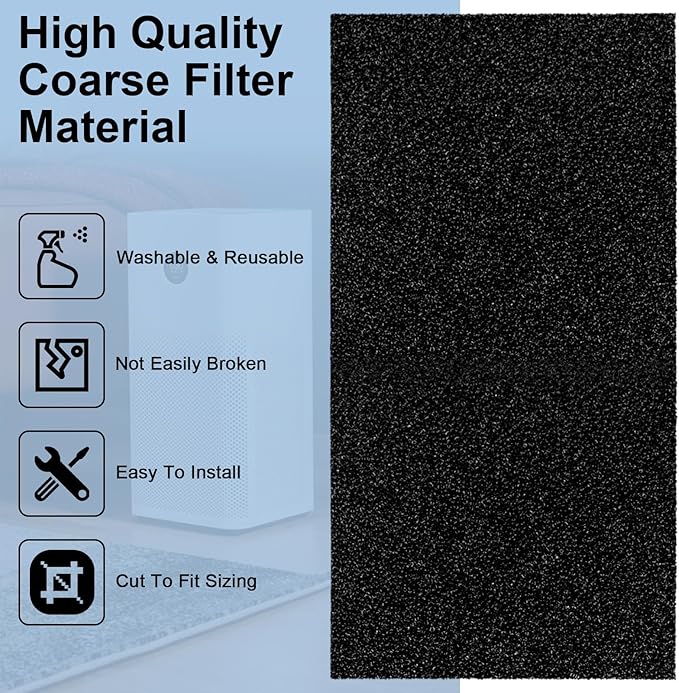 Air Filter Foam Sheet Material, 24" x 12" x 3/8" 40 PPI Filter Foam Sheet, Reusable Air Filter for Cutting and Fitting Purifier, Aquarium, Fish Tank, Air Conditioner