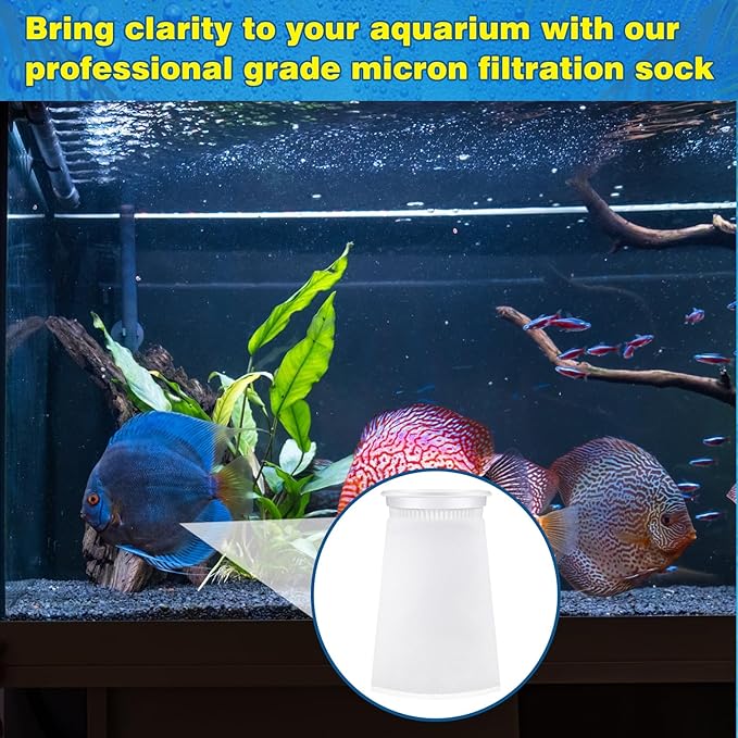 Jecery 8 Pcs 4 Inch Aquarium Filter Socks, 200 μm Ring Felt Filter Bags 4 x 8 inches Sump Socks for Saltwater Aquarium Fish Tank Freshwater