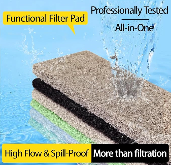 4-in-1 Aquarium Filter Pad Set, Activated Carbon + Ammonia Remover + Nitrite Reducer + Phosphate Remover Sponge, Cut-to-Fit Multi-Function Filter Media Combo for Freshwater Saltwater Fish Tank & Pond