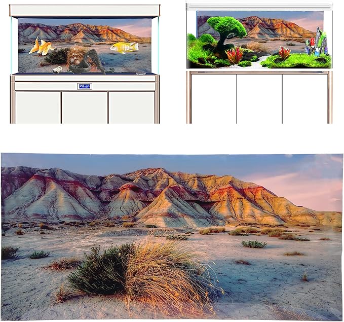 SYH&AQYE Aquarium Background Sticker, Aquarium PVC Poster Mountain Desert Pattern Self Adhesive 3D Decoration Paper (91 * 50cm)