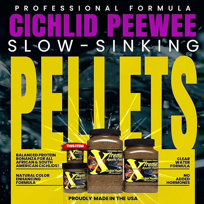 Xtreme Cichlid Peewee 1.5 mm Pellets - Proven Nutrition for Cichlids - Balanced Amino Acids, Boost Immune & Digestive Health, Color & Energy, Max Protein Freshwater Fish Food – USA Farm Grown (5oz)