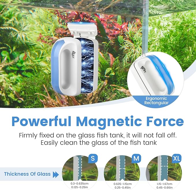 AQQA Aquarium Magetic Glass Cleaner Brush with 2 Detachable Scrapers Floating Fish Tank Cleaning Tools Algae Scraper for 0.25-0.45 inch Thick Glass/Acrylic Tanks (Medium)