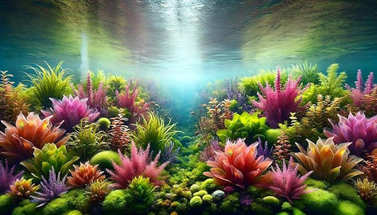 Aquatic Plants Aquarium Background Red Green Plants Water Wave Fish Tank Background 24x12 Inches PVC Glass Container Decoration with Tapes
