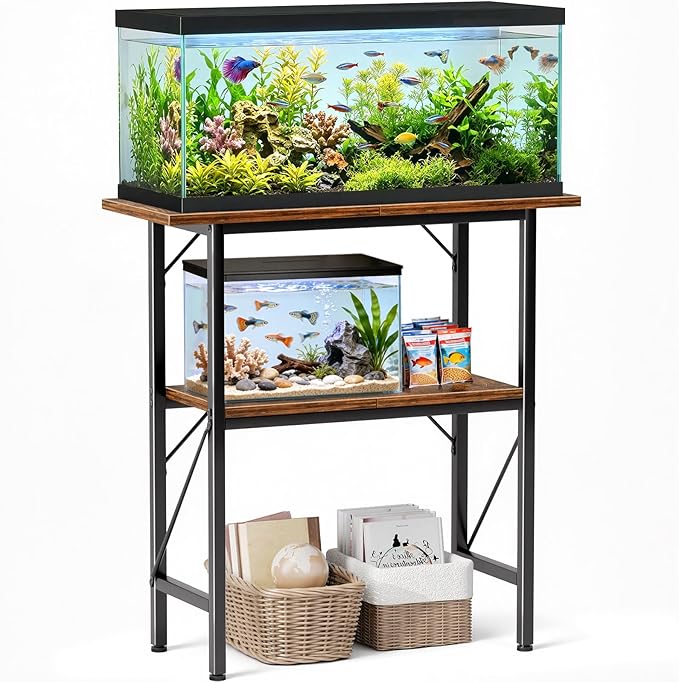 20-29-30 Gallon Fish Tank Stand with Storage Shelves, 2-Tier Aquarium Stand with Metal Frame, Heavy Duty Reptile Turtle Tank Stand for Home Office, 30" L x 11.8" W x 30.5" H, Rustic Brown
