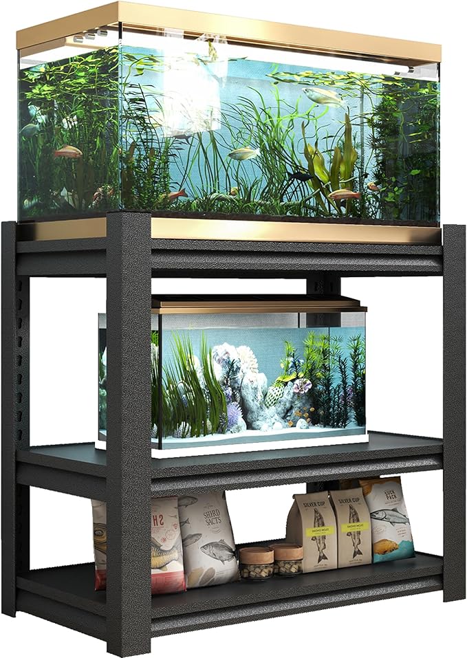 20-30 Gallon Fish Tank Stand - Metal Aquarium Stand, 34 "W x 18 "D x 31" H Adjustable Heavy Duty Reptile Tank Stand, Adjustable 3-Tier Fish Tank Rack Shelf for Home Office, Tank Not Included