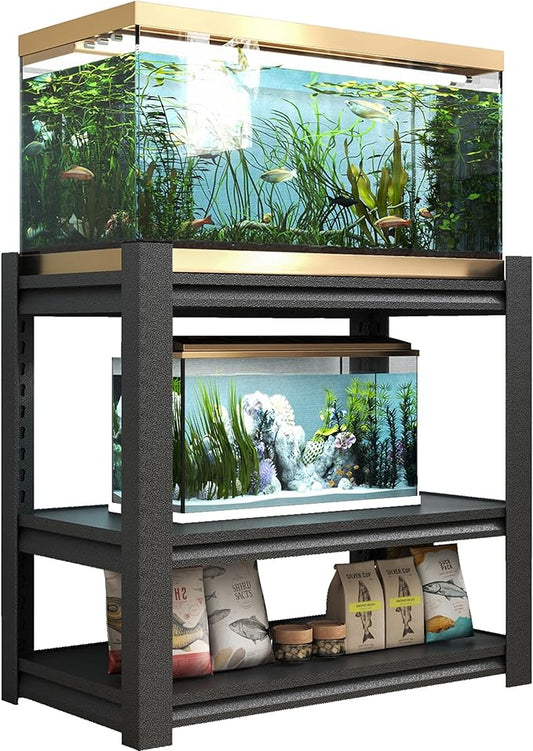 20-30 Gallon Fish Tank Stand - Metal Aquarium Stand, 34 "W x 18 "D x 31" H Adjustable Heavy Duty Reptile Tank Stand, Adjustable 3-Tier Fish Tank Rack Shelf for Home Office, Tank Not Included