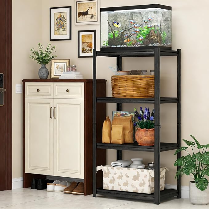 Aquarium Stand Fish Tank Stand 1600LBS Storage Shelves Heavy Duty Adjustable Metal Shelving Display Shelves Utility Shelf for Turtle Tank, Reptile Terrarium, 54"H × 23.6"W × 13.8"D, Black