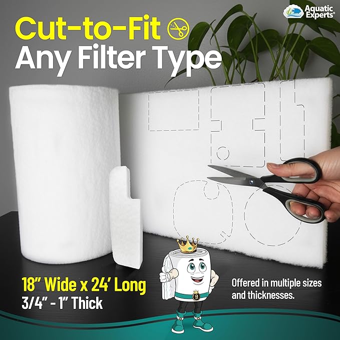 Aquatic Experts Aquarium Filter Floss for Fish Tank Filters - FilterFirst Aquarium Filter Pad - Media Roll for Crystal Clear Water, 3/4" - 1" Thick (18 Inch Wide, 24 Feet Long)