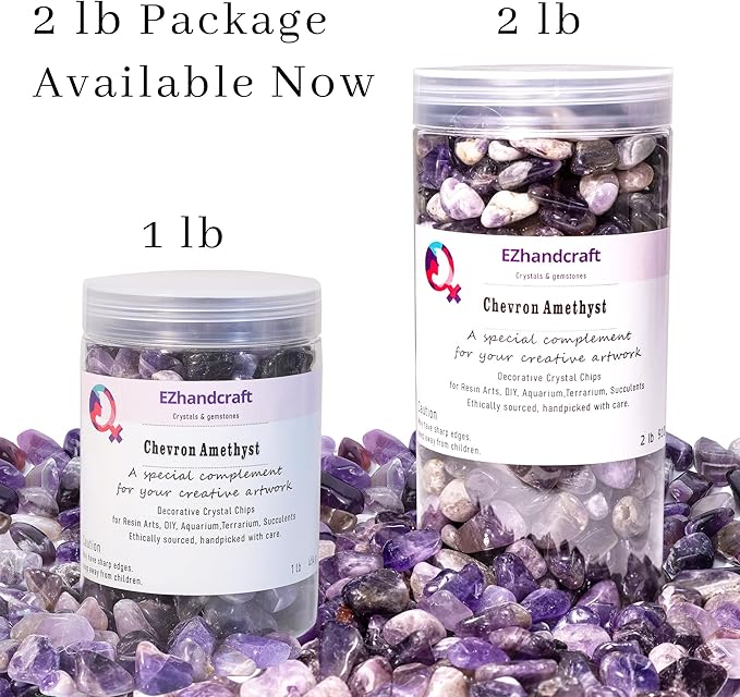 Polished Amethyst Crystal Chips Bulk Tumbled Healing Gemstone Chips Bulk, DIY, Vase Filler, Succulent Pebbles, Potting Mix Soil, Garden Decor, Aquarium Gravel & Fish Tank Rocks (Chevron Amethyst, 1lb)