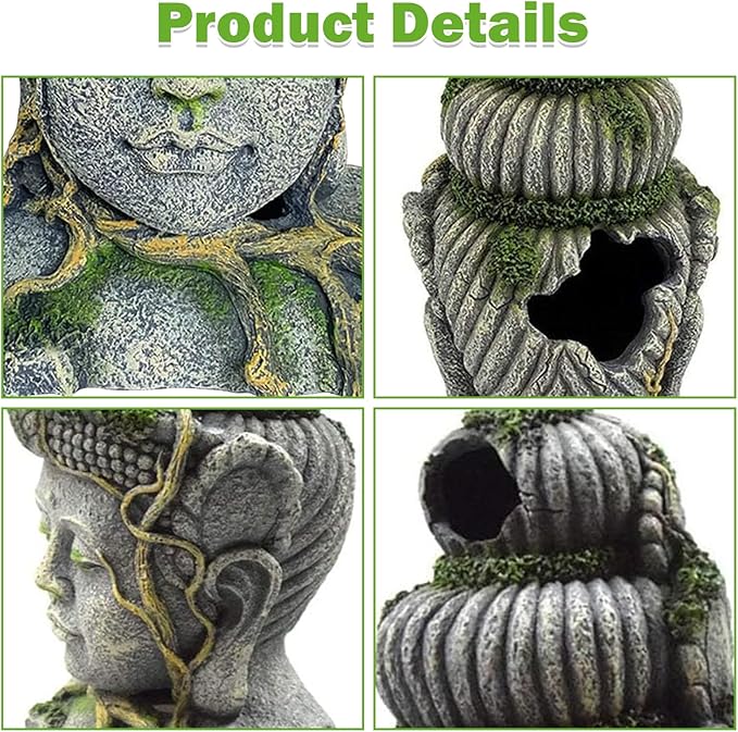 Hamiledyi Buddha Head Statue Aquarium Decorations Resin Fish Hideout Betta Cave for Large Fish Tank Ornaments Betta Sleep Rest Hide Play Breed(Large Size)