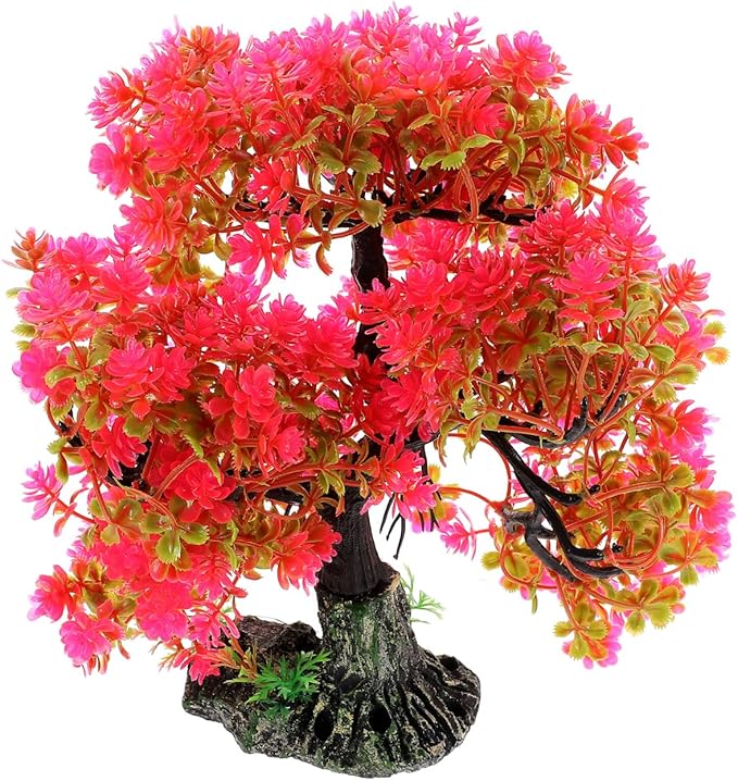 Aquarium Decor Artificial Aquatic Plant Tree with Rock Base Simulation Fish Tank Landscaping Ornament for Home and Desktop Decoration 2.15X2.15X10.14 Inches