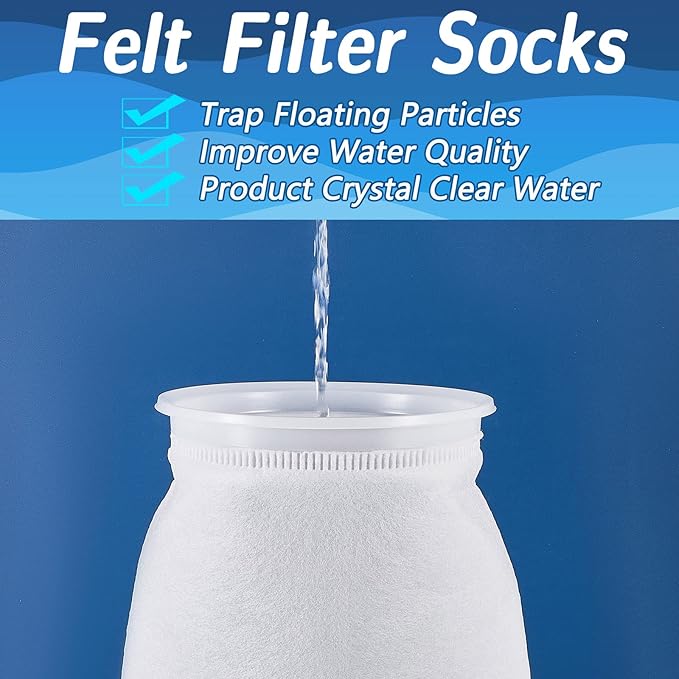 Tudomro 16 Pack 4 Inch Ring Filter Socks 200 μm Aquarium Sump Pool Filter Sock for Fish Tank Freshwater Saltwater Aquarium