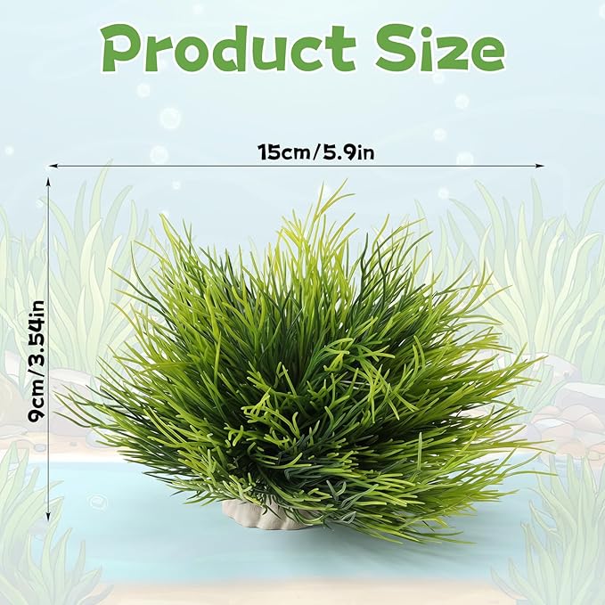 2Pcs Aquarium Décor Plastic Plants for Fish Tank, Green Natural Plastic Aquarium Plants, 3.5inch Fake Grass Ornament Plastic Artificial Plant Goldfish Waterscape Fish Hides Mini Grass Set