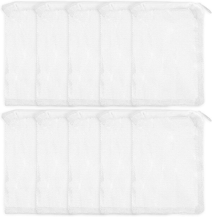 10 Pack 7.8 x 5.9 Inch Media Bags for Aquarium, Aquarium Filter Media Bags with Zipper, Fish Tank Fine Mesh Bag for Carbon, Bio Balls, Ceramic Rings, Volcano Rock(White)