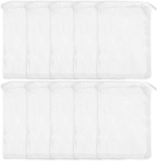 10 Pack 7.8 x 5.9 Inch Media Bags for Aquarium, Aquarium Filter Media Bags with Zipper, Fish Tank Fine Mesh Bag for Carbon, Bio Balls, Ceramic Rings, Volcano Rock(White)