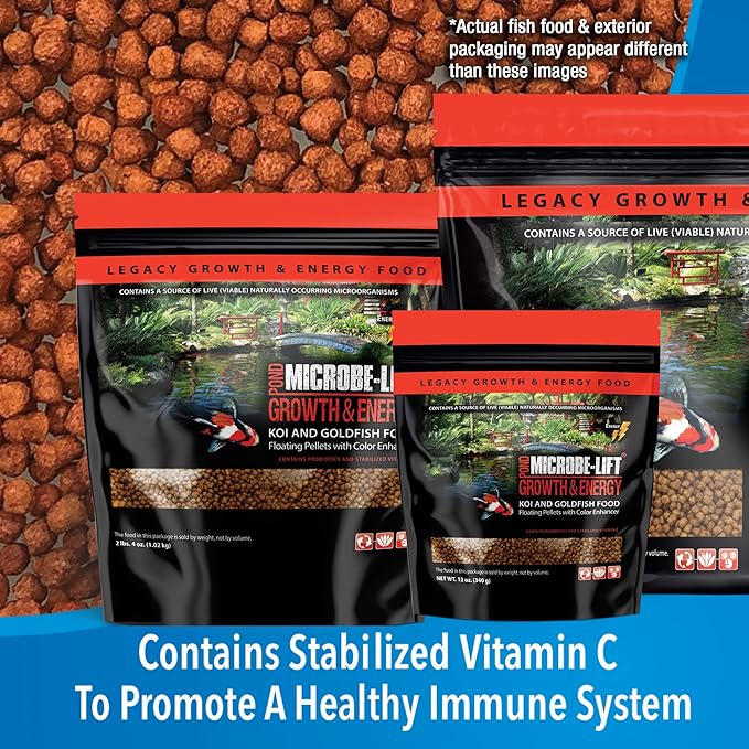 MICROBE-LIFT High Growth and Energy Floating Fish Food Pellets for Ponds, Water Gardens, and Fountains, Safe for Live Goldfish and Koi, 12 oz
