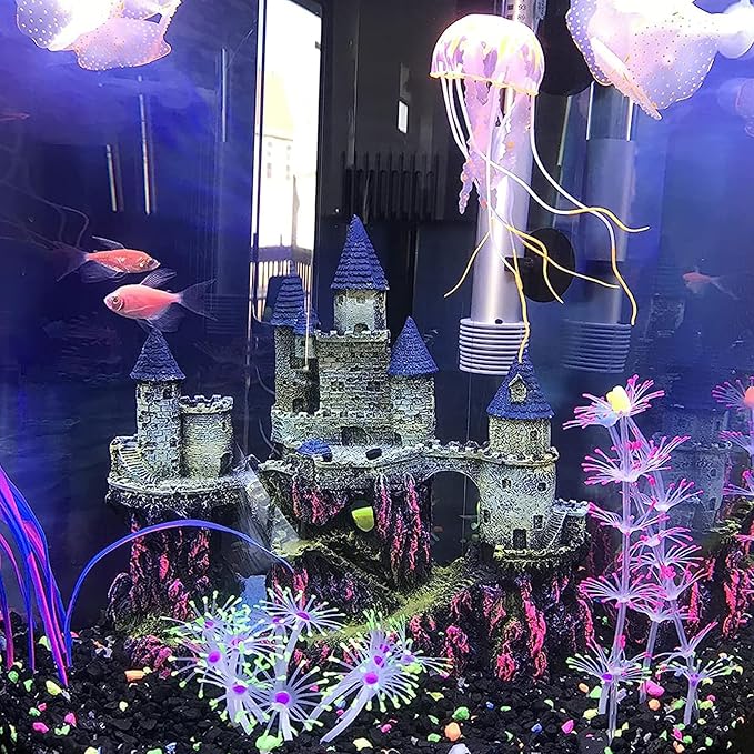 Aquarium Castle Decor, Resin Castle for Fish Tank with Randomly Color Plants Decorations Accessories for Freshwater and Saltwater Fish Tanks