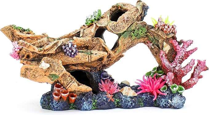 PENN-PLAX Deco-Wrecks Tan Plane Coral Scape Aquarium Decoration – Safe for Freshwater and Saltwater Fish Tanks – Large