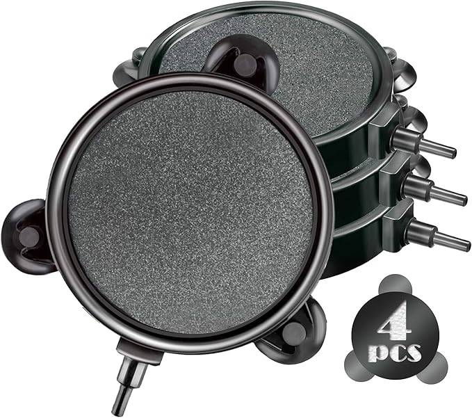 4 Pieces 4 Inch Air Stone Disc Bubbler Diffuser with 12 Pieces Suction Cups for Aquarium Hydroponics Fish Tank Air Pump Round Aquarium Air Stone Kit