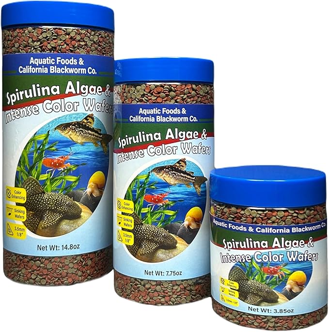 3.5mm - 1/8" Micro Sinking Wafers of Spirulina, Algae & Color Enhancing Wafers for Bottom Fish, Shrimp, Snails, Tropicals. 4-Type Wafer & 12-Type Pellets Included 6oz Canister