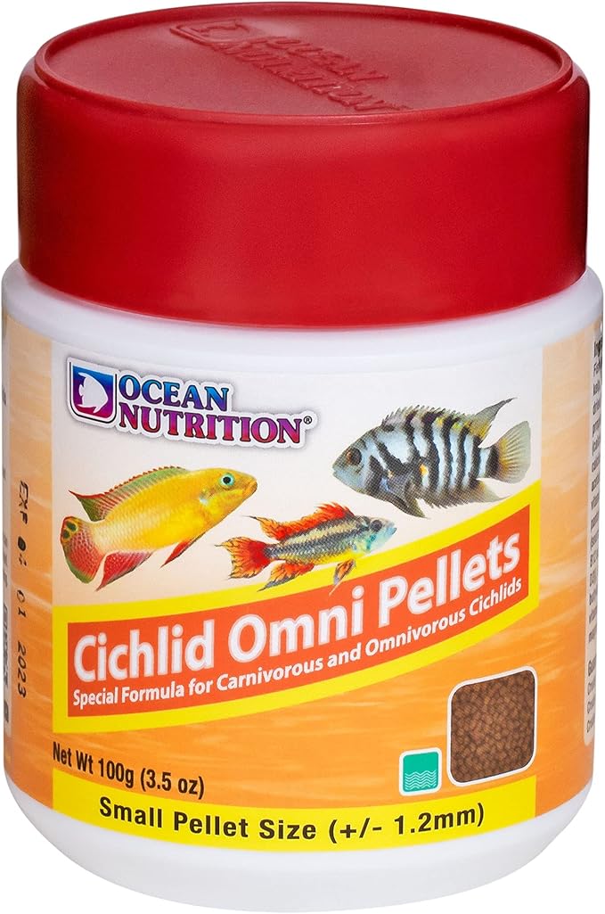 Ocean Nutrition Fish Food - Cichlid Pellets, High Protein (41%) Soft Moist Sinking Pellets for Omnivorous Predatory Cichlids - Enhances Color & Growth, 3.5 oz (100 g), Small Pellet