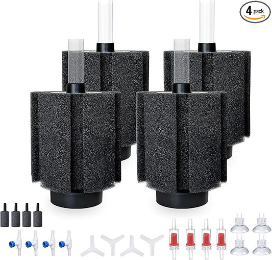 ALEGI 4pcs Large Aquarium Sponge Filter with Suction Cups, Check Valves for Breeding Fry Betta Shrimp Fish Tank ((Upgrade) 40-80 Gal 4 Pcs)