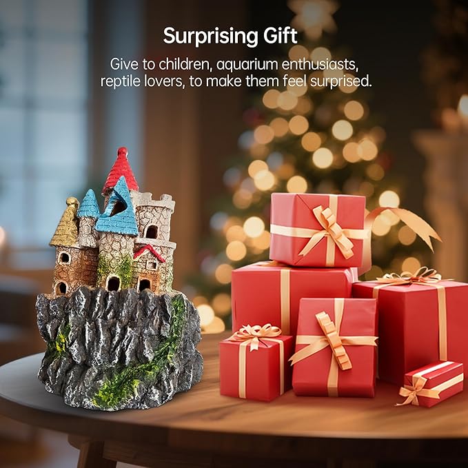 Fish Tank Castle Aquarium Decor – Large Resin Aquarium Ornaments for Aquarium Decorations, Safe Hideout Cave for Small Fish & Shrimp, Fairy Tale Fish Tank Accessories for Aquascape & Gifts