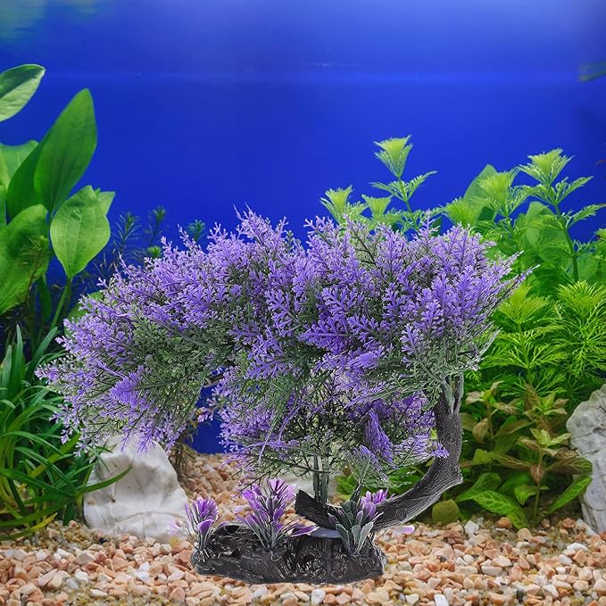 Ipetboom 1PC Aquarium Plants Fish Tank Decoration Artificial Fish Tank Decorations for Household and Office Aquarium Simulation Fish Tank Accessories Aquarium Ornament Fake Purple Bonsai