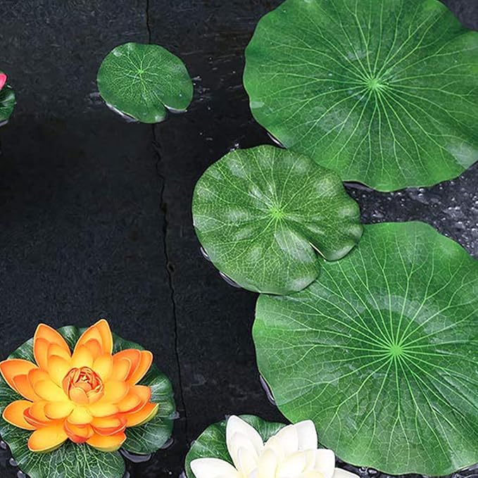10 Pcs Pond Plants, 5 Size Artificial Lotus Leaves, Realistic Floating Foam Water Lily Pads Ornaments, Plastic Fake Foliage Pond Decor for Patio Koi Fish Pond Pool Aquarium