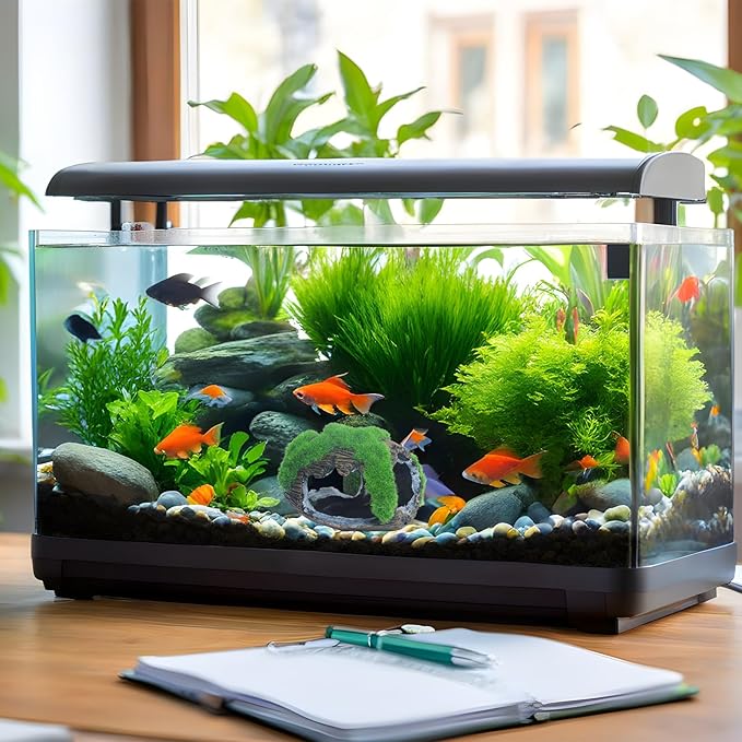 RUIAN Broken Barrel Fish Hide Cave - Resin Aquarium Ornament Decor with Holes for Betta, Shrimp, Cichlids to Hide, Play and Breed - Green Fish Tank Accessories Decorations