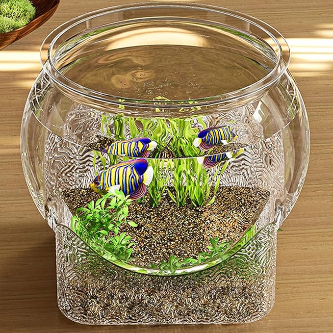 Fish Bowl P-lastic Aquarium with Clear Clarity, Shatterproof Round Betta Fish Tank Home Décor, Desktop Aquarium for Betta Fish/g-oldfish