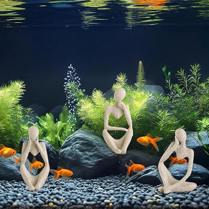 Fish Aquarium Decor Ornaments Sandstone Thinker Statue Minimalist Fish Tank Decorations Small Accessories Resin Abstract Home Decor Fish Toy for Betta Cichlid Goldfish Shrimps Hermit Crabs Turtle