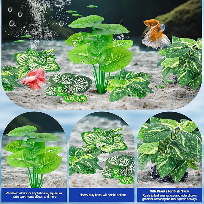 CousDUoBe 12 Pcs Betta Fish Tank Decor，Silk Aquarium Plants Green Fish Tanks Decoration Plants, Aquarium Decorations Green Plants
