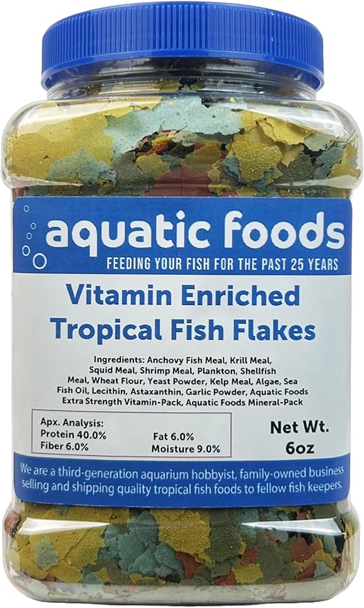 Premium Vitamin Enriched Tropical Flakes for All Community Tropical Fish, Cichlids and Pond Fish - AFI Vitamin Tropical Flakes …6oz Med Jar
