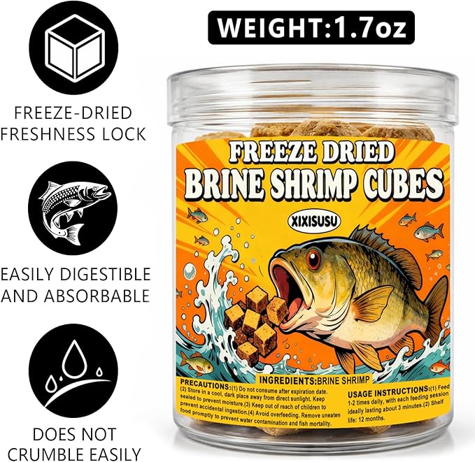 Brine Shrimp Cubes 1.7 oz | Slow Sinking Fish Food for Freshwater & Saltwater Aquariums | Nutrition for Bettas, Angelfish, Goldfish & Bottom Feeders (1.7 oz)