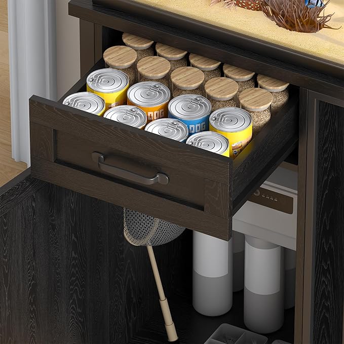 kepptory 55-75 Gallon Fish Tank Stand with Dog Crate, Multifunctional Aquarium Stand with Cabinet and Power Outlets for Larger Aquariums and Versatile Use (Black)