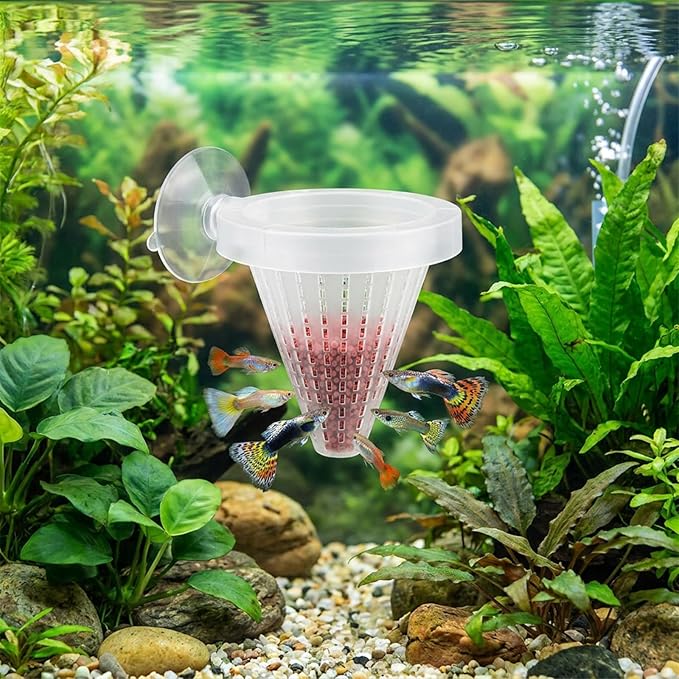 4PCS Aquarium Nematode Feeder Plastic Live Bloodworms Aquarium Feeder Cone Cup Shape Basket-Feeder Fish Supplies with Suckers for Fish Tank